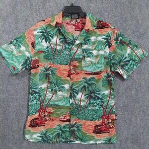 ULUWATU‎ Shirt Mens Medium Green Hawaiian Tropical Short Sleeve Button Up FLAWS